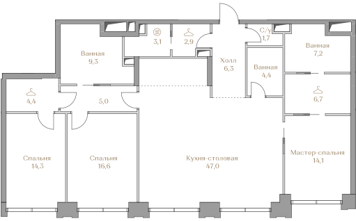 3-комнатная 143 м2 в ЖК Luzhniki Collection корпус null этаж 8