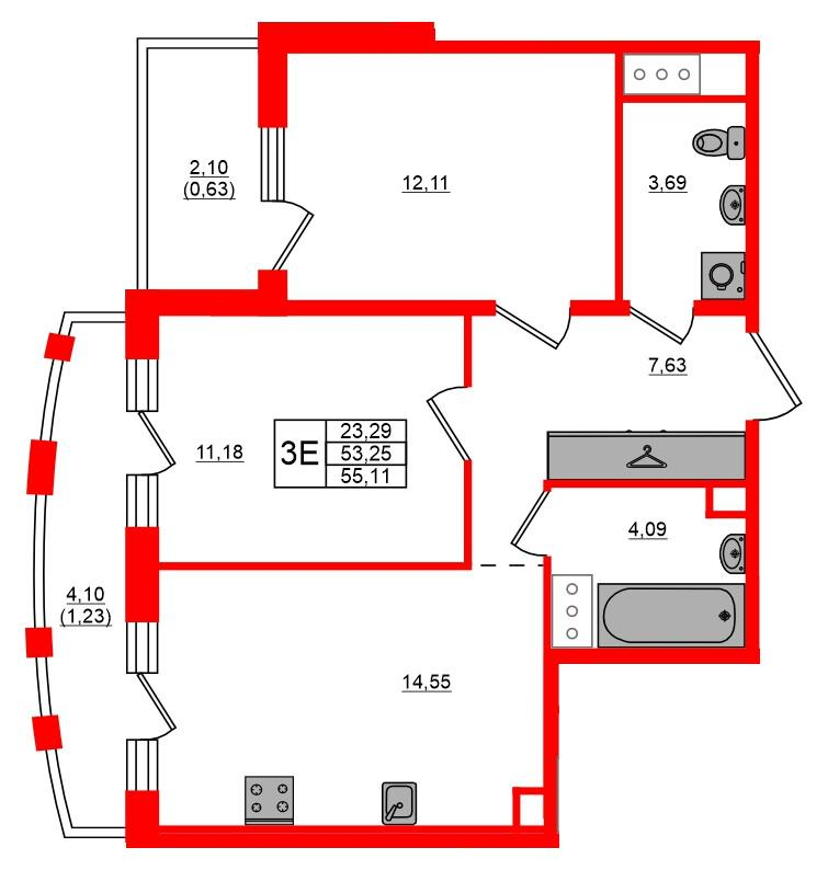 2-комнатная 55 м2 в ЖК Respect корпус null этаж 10