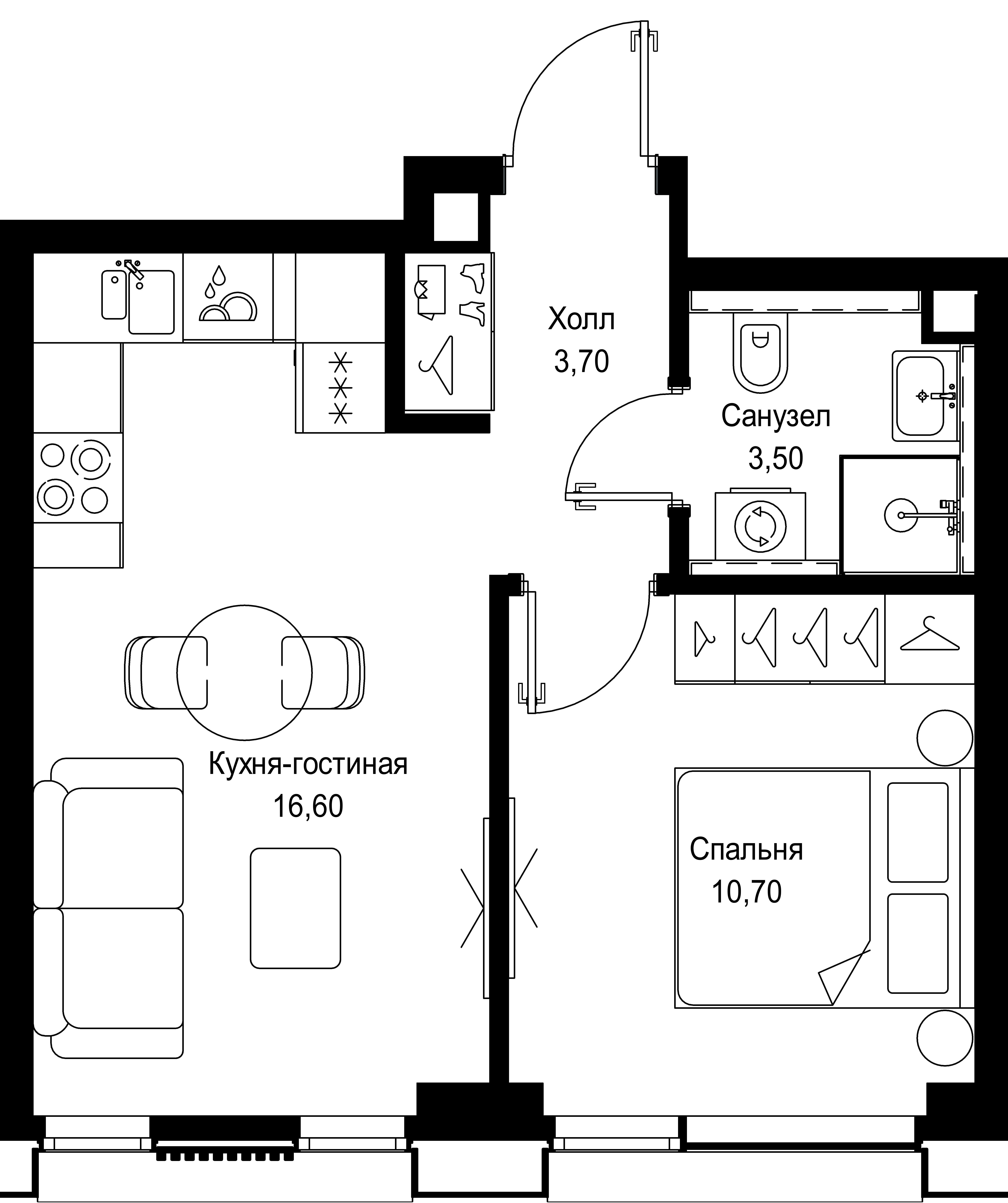 1-комнатная 34 м2 в ЖК Cityzen корпус null этаж 4