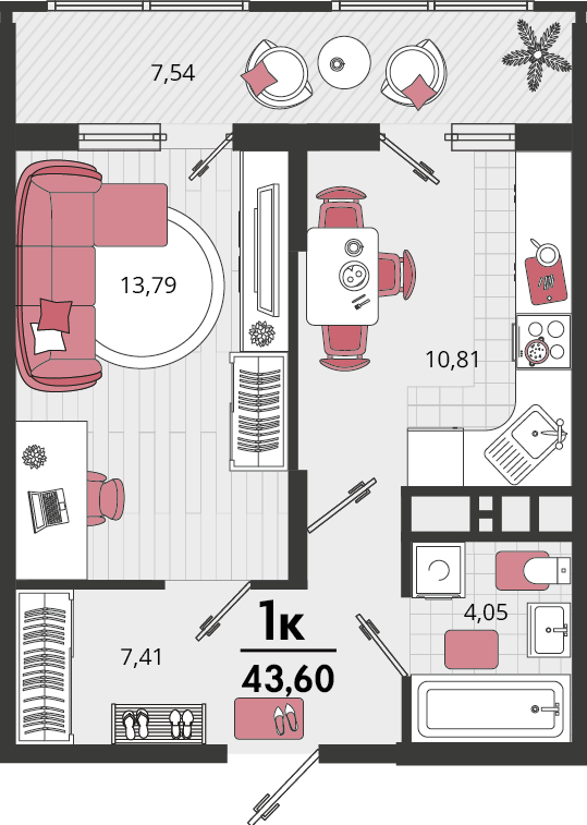 1-комнатная 40 м2 в ЖК Родные просторы корпус null этаж 13