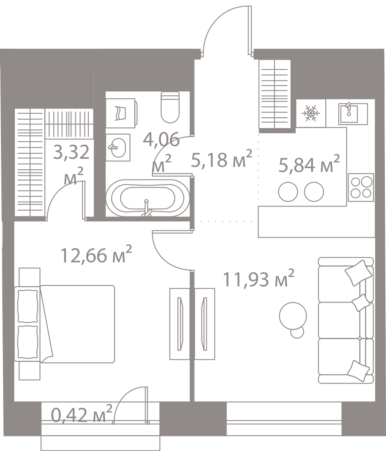 1-комнатная 43 м2 в ЖК Life-Варшавская корпус null этаж 13