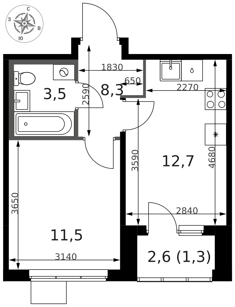 1-комнатная 33 м2 в ЖК 1-й Ясеневский корпус null этаж 9