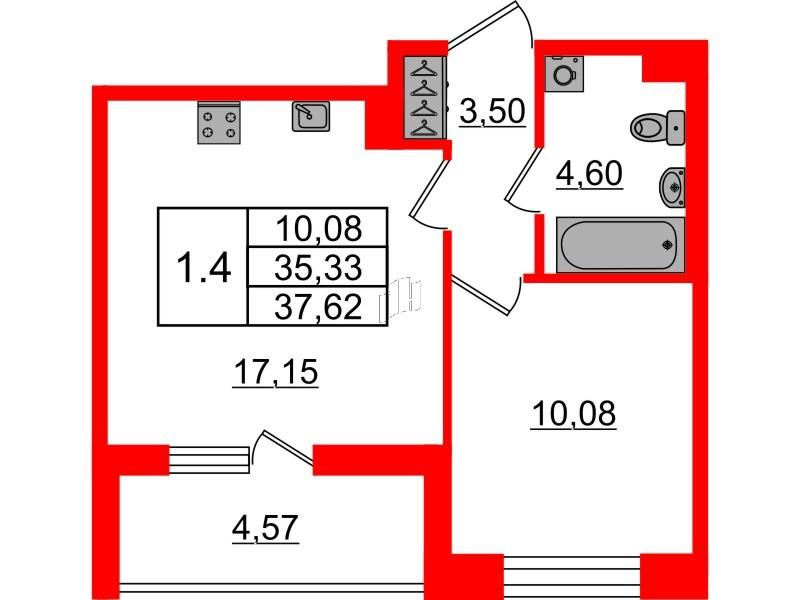 1-комнатная 35 м2 в ЖК Бионика Заповедная корпус null этаж 2