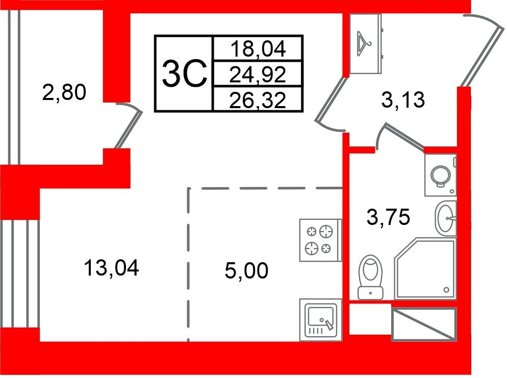 Студия 24 м2 в ЖК Астра Континенталь корпус null этаж 11