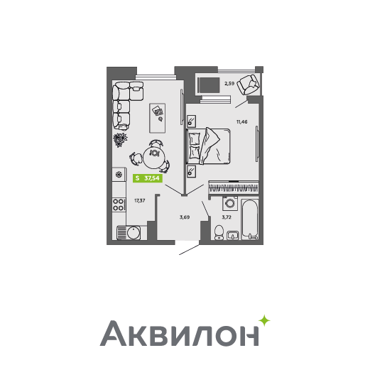 Студия 37 м2 в ЖК Аквилон CITY Towers корпус null этаж 13