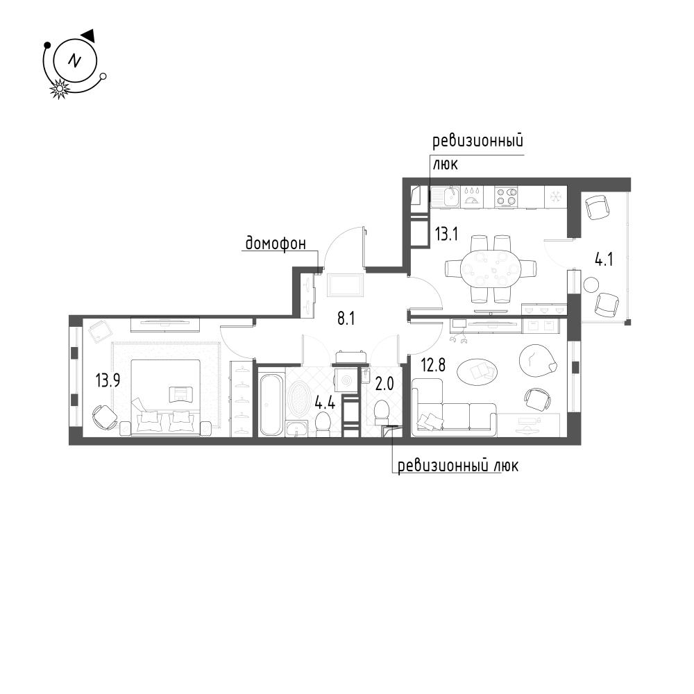 2-комнатная 56 м2 в ЖК Монография корпус null этаж 11
