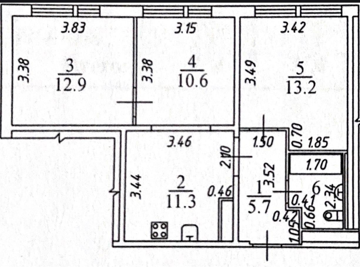 3-комнатная 57.4 м2 в ЖК undefined корпус null этаж 9