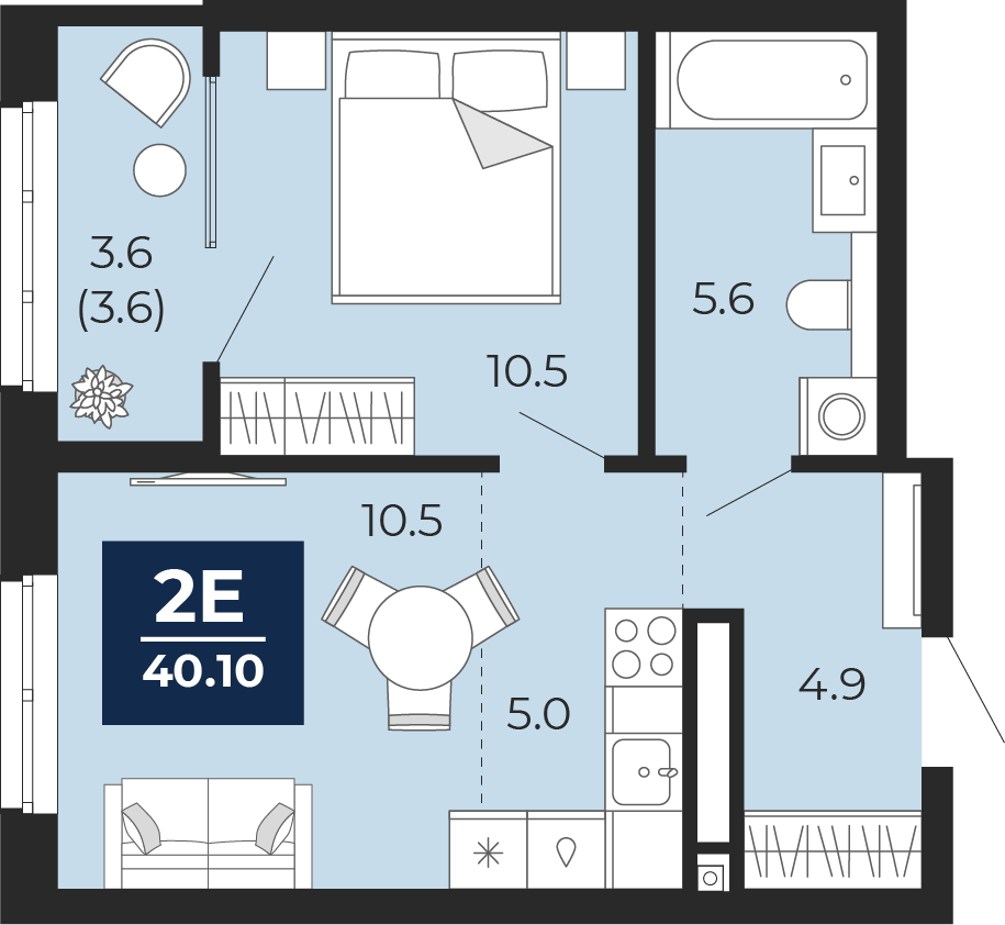 2-комнатная 40 м2 в ЖК Мириады корпус null этаж 12