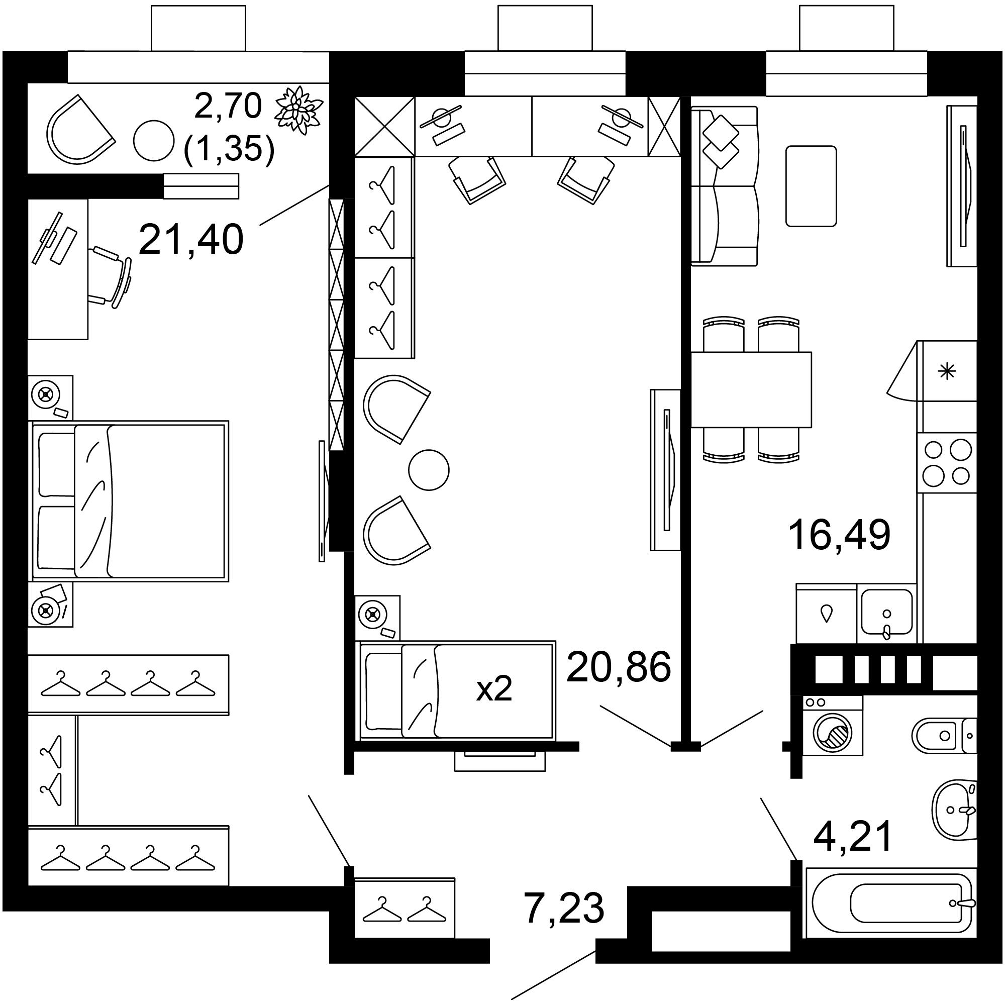 2-комнатная 71 м2 в ЖК 1799 корпус null этаж 4
