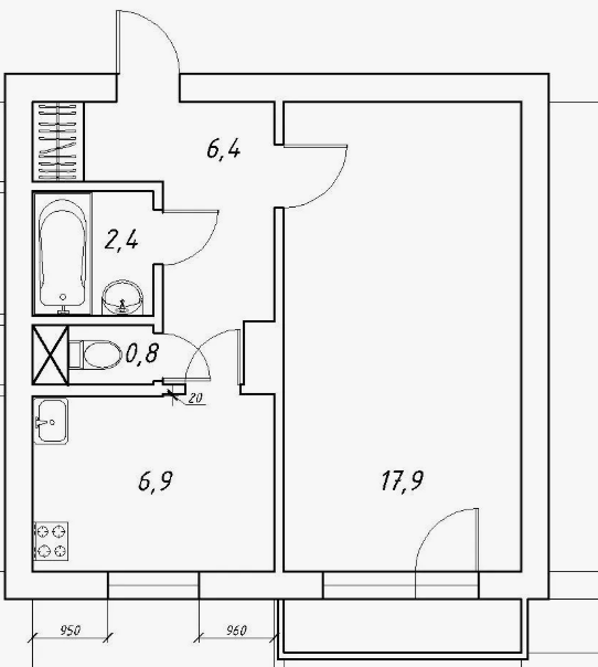 1-комнатная 30.8 м2 в ЖК undefined корпус null этаж 2