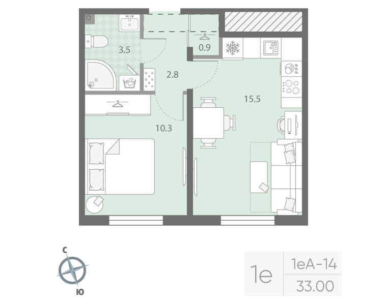 1-комнатная 33 м2 в ЖК Дыбенко Парк корпус null этаж 11