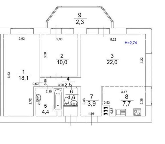 3-комнатная 73 м2 в ЖК undefined корпус null этаж 11