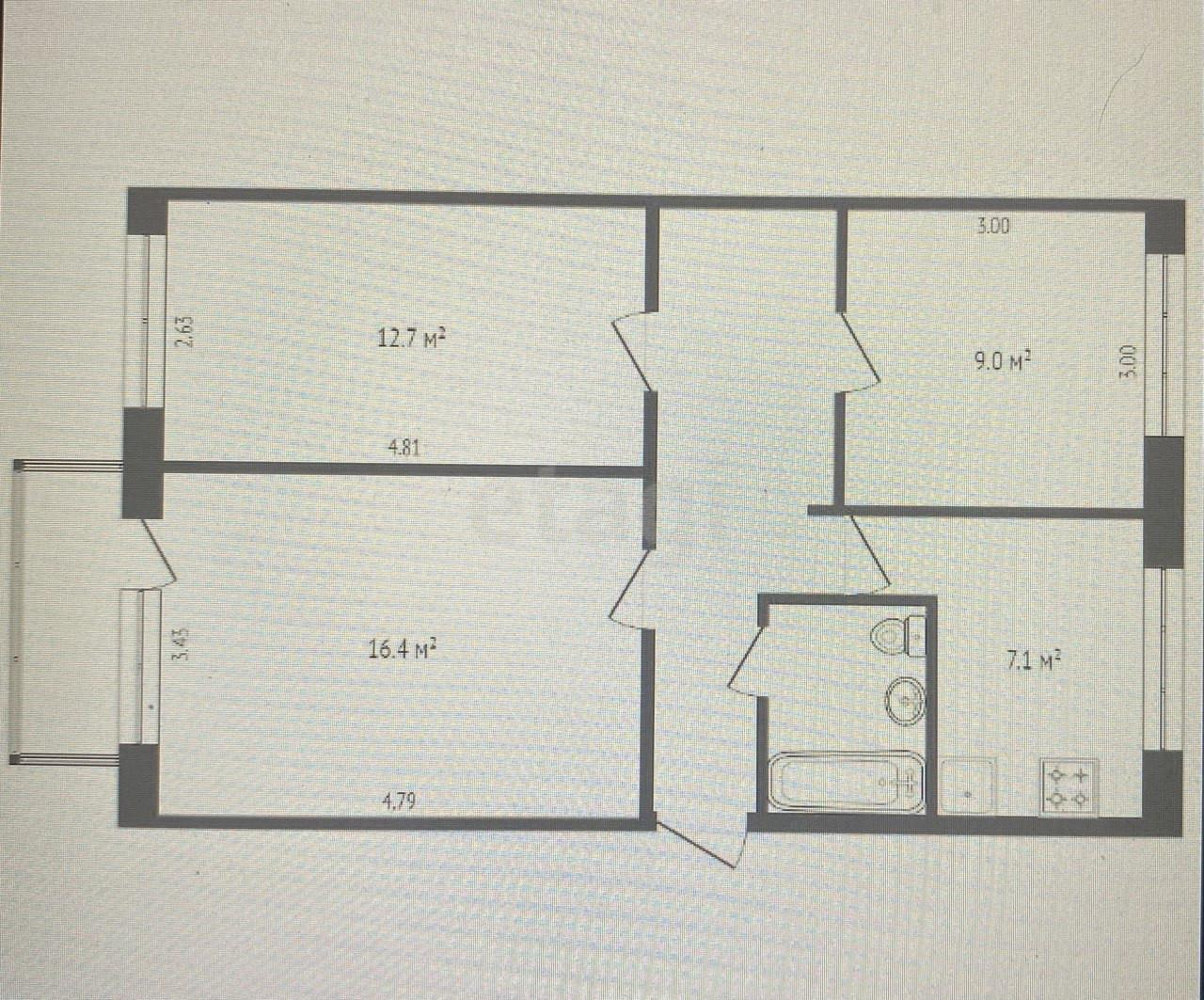 3-комнатная 58.7 м2 в ЖК undefined корпус null этаж 5