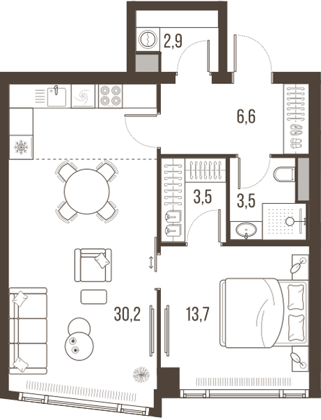 2-комнатная 60 м2 в ЖК High Life корпус null этаж 2