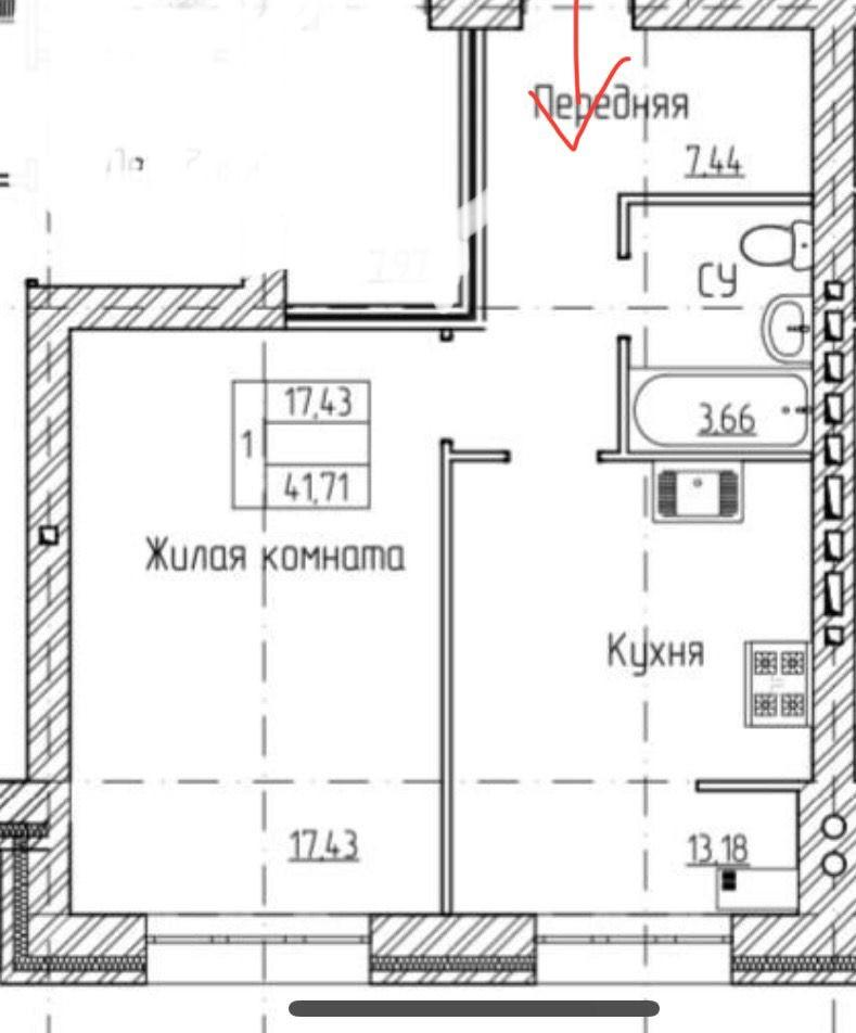 1-комнатная 41 м2 в ЖК undefined корпус null этаж 3