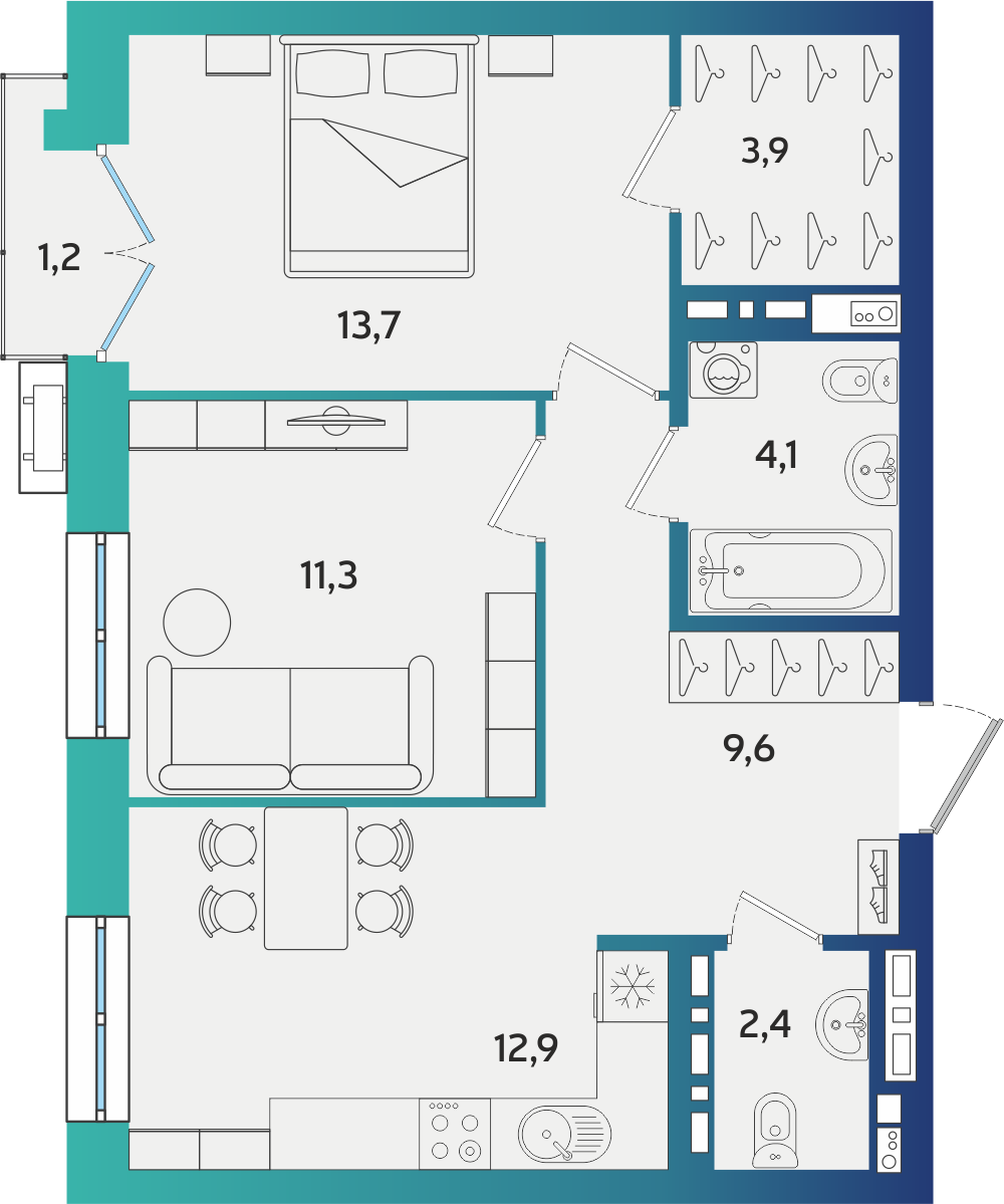 2-комнатная 58 м2 в ЖК Экополис корпус null этаж 11