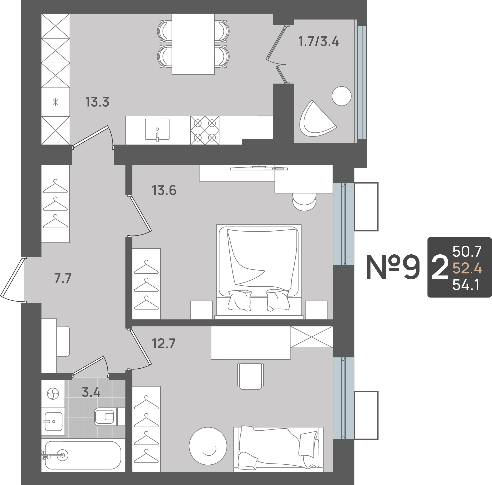 2-комнатная 52 м2 в ЖК Сальвадор корпус null этаж 1