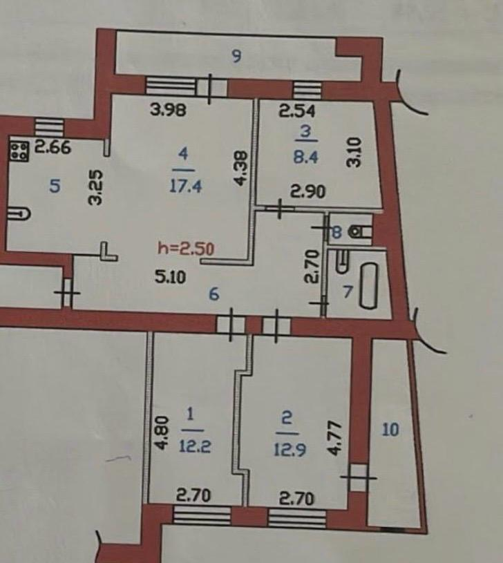 3-комнатная 74.7 м2 в ЖК undefined корпус null этаж 9