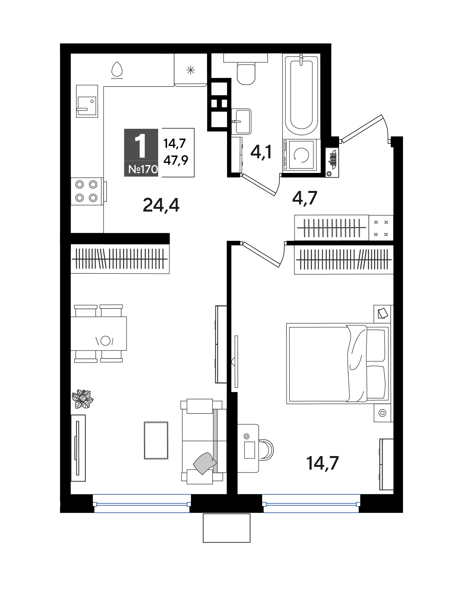 1-комнатная 47 м2 в ЖК Догма Парк корпус null этаж 3
