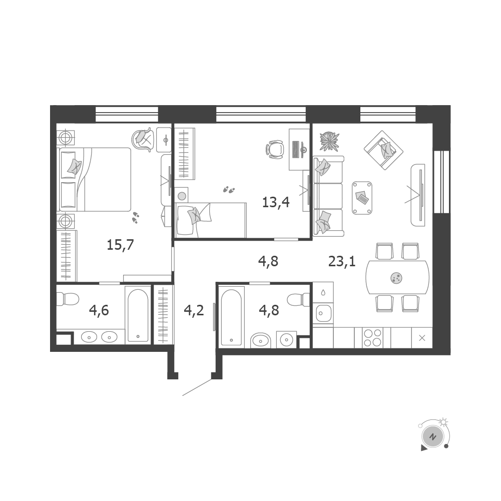 2-комнатная 70 м2 в ЖК Шагал корпус null этаж 4