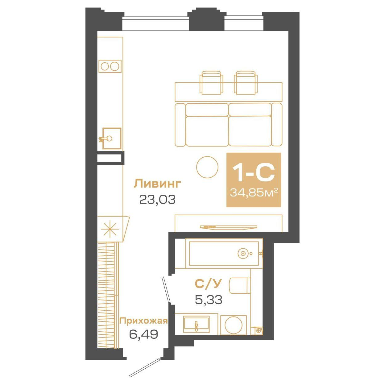 Студия 34 м2 в ЖК Пульсар корпус null этаж 22