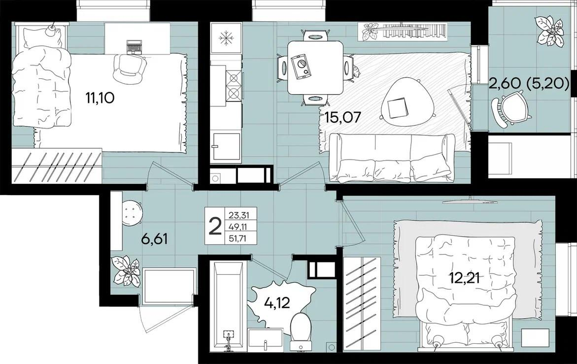 1-комнатная 45.1 м2 в ЖК undefined корпус null этаж 8