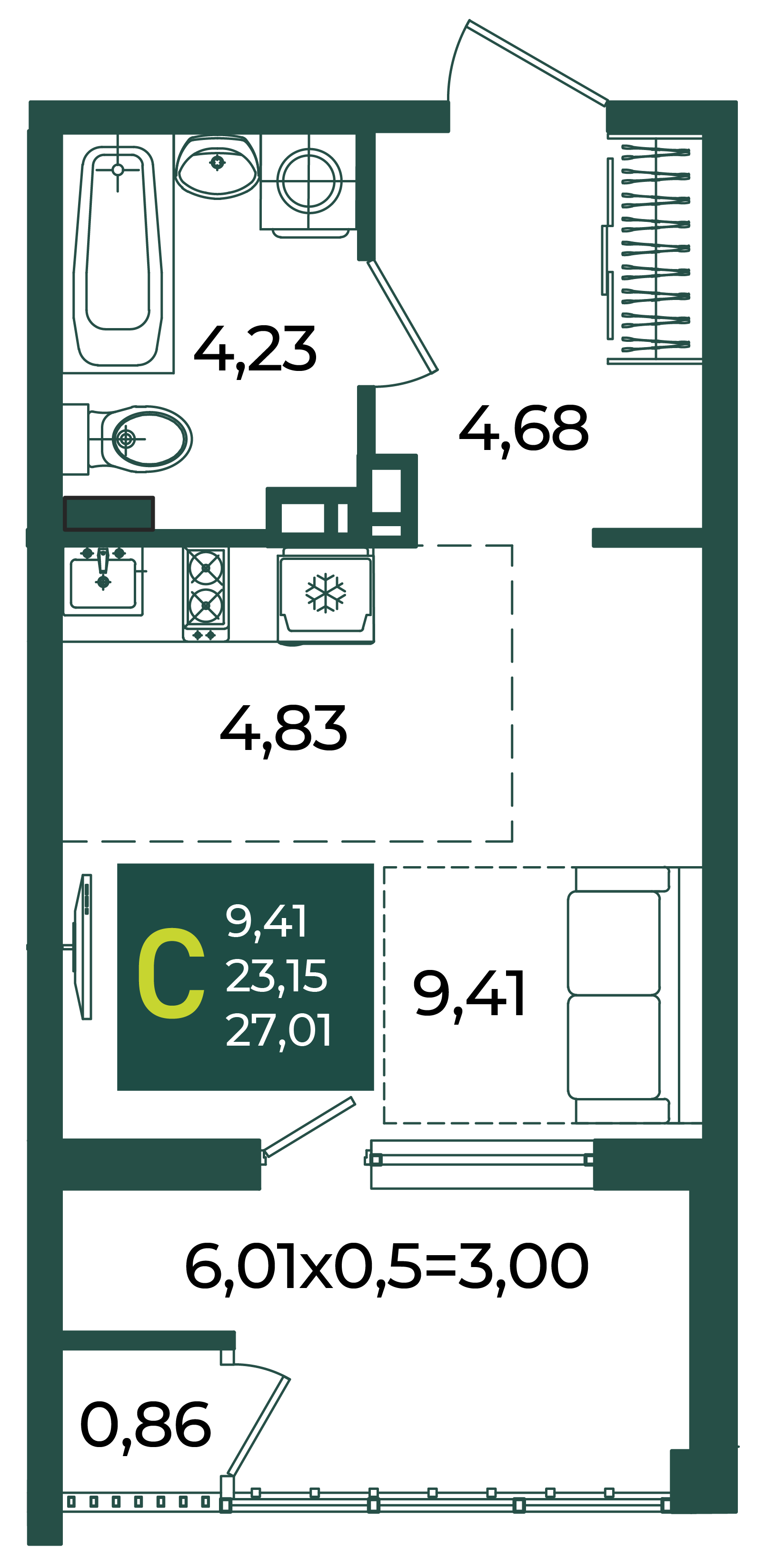 Студия 27 м2 в ЖК Образцово корпус null этаж 7