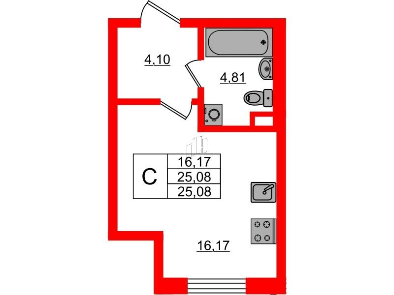 Студия 25 м2 в ЖК Золотые купола. Новая История корпус null этаж 1