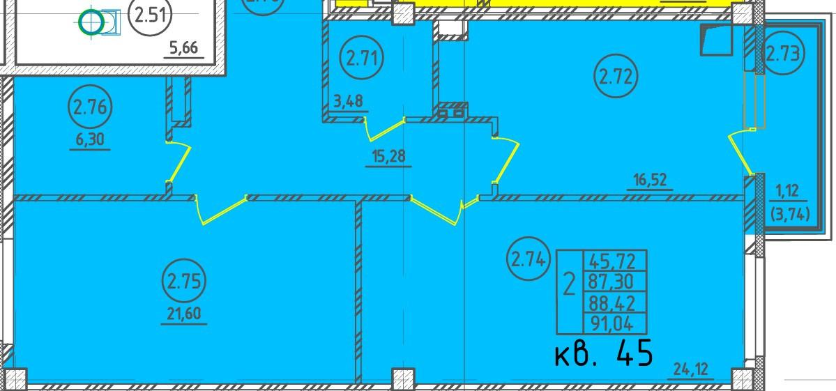 2-комнатная 88.8 м2 в ЖК undefined корпус null этаж 2