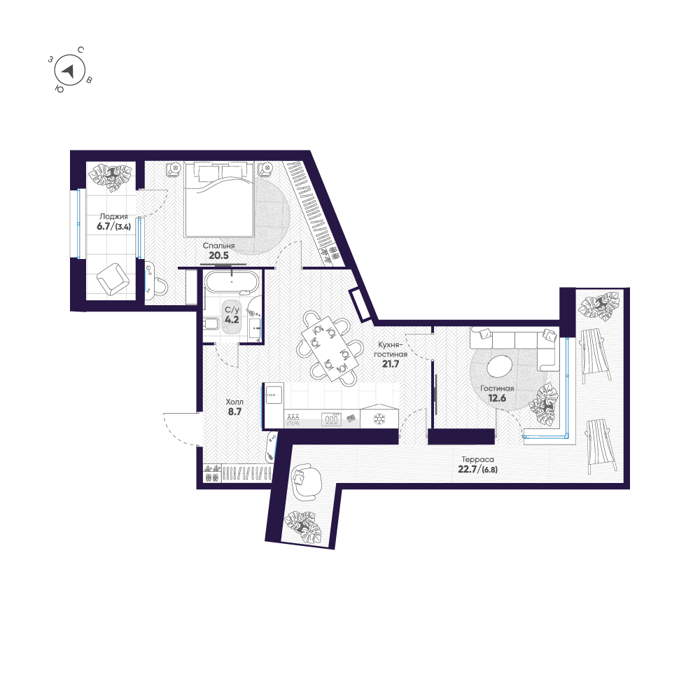 2-комнатная 77 м2 в ЖК ЛДМ корпус null этаж 9