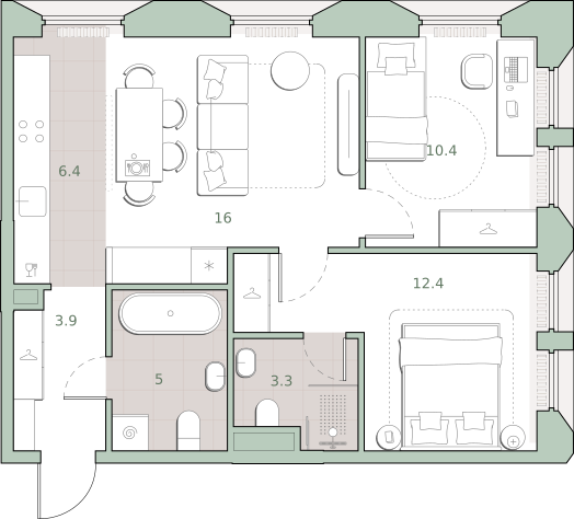 2-комнатная 57 м2 в ЖК Среда на Лобачевского корпус null этаж 3