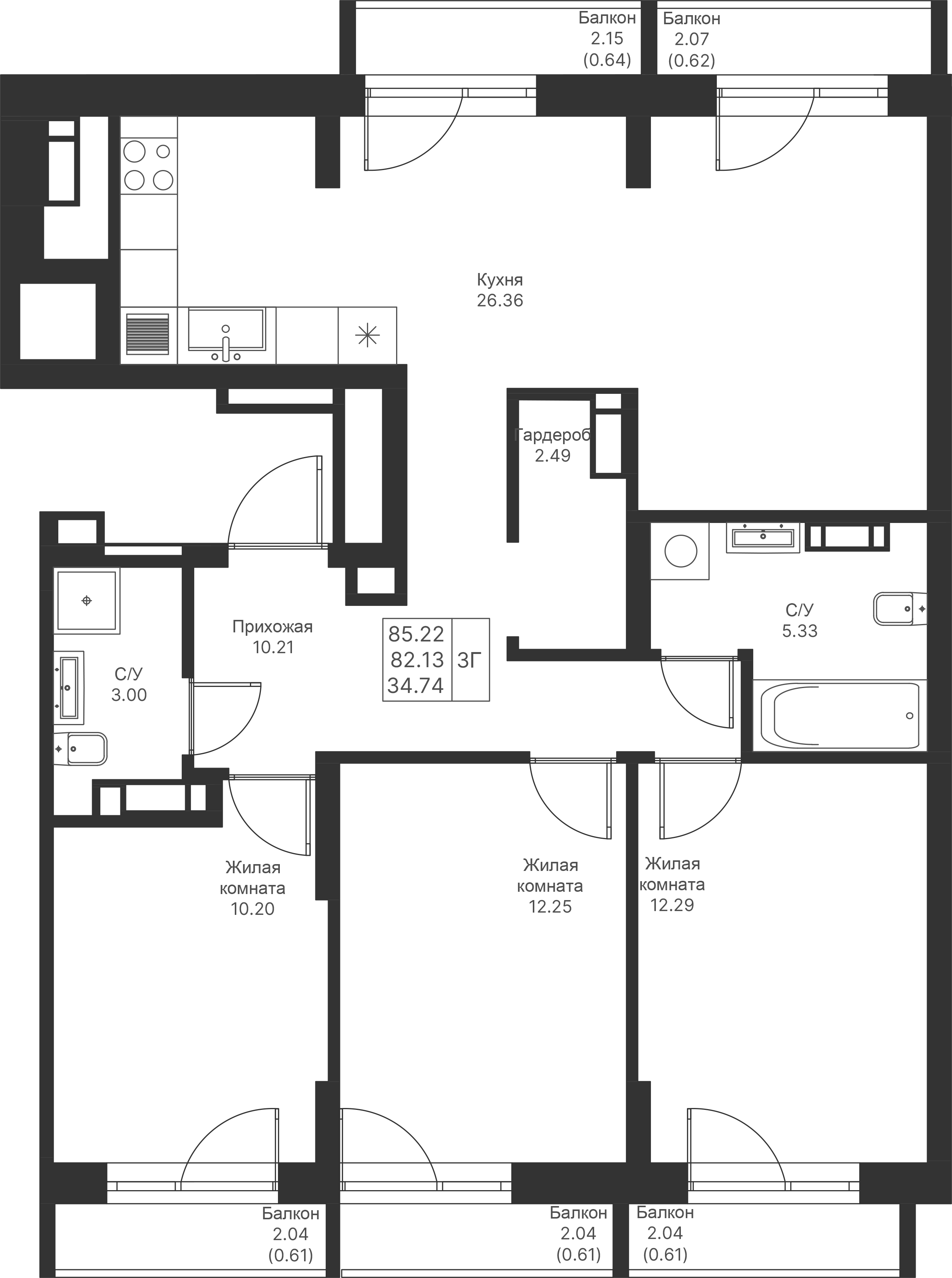 Студия 85 м2 в ЖК Мой Ритм корпус null этаж 9