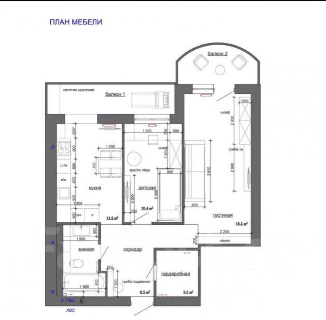 2-комнатная 55 м2 в ЖК undefined корпус null этаж 6