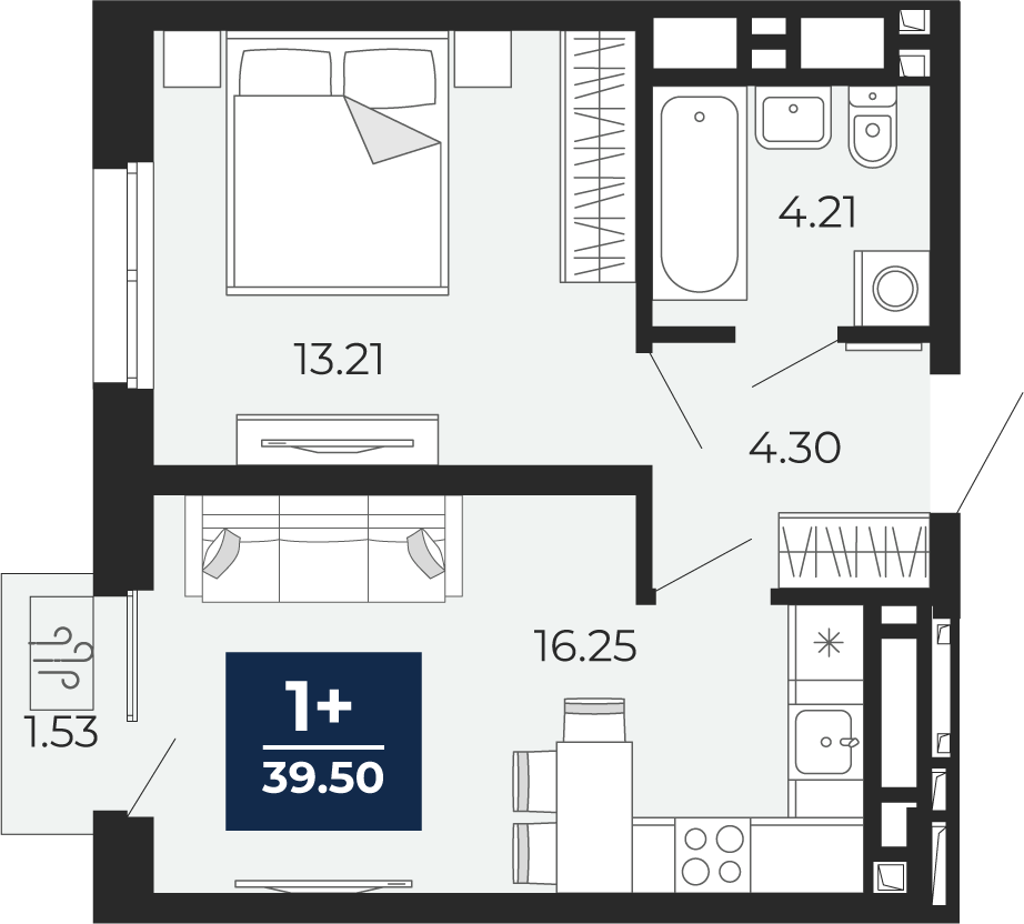 1-комнатная 37 м2 в ЖК Беринг корпус null этаж 5