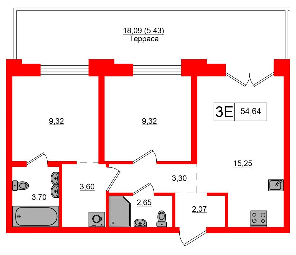 2-комнатная 49 м2 в ЖК Alpen корпус null этаж 2