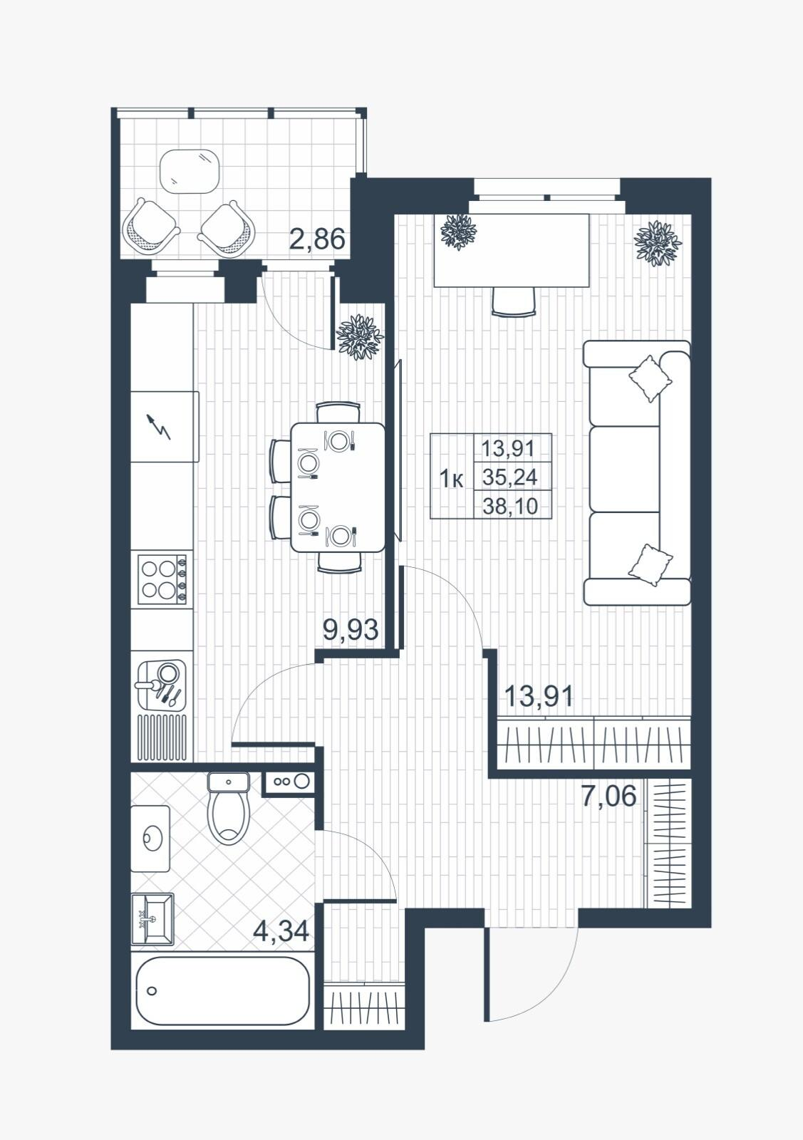 1-комнатная 35 м2 в ЖК Ново-Антропшино корпус null этаж 1