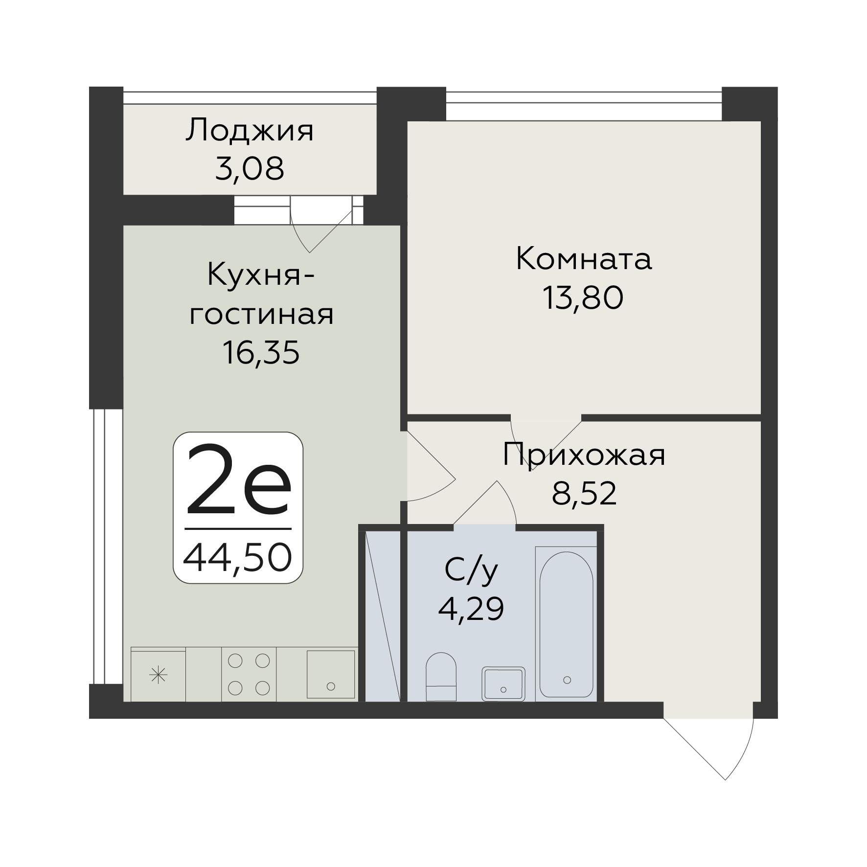 2-комнатная 44 м2 в ЖК Люмен корпус null этаж 15