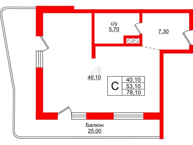 Студия 78 м2 в ЖК Русь-2 корпус null этаж 3