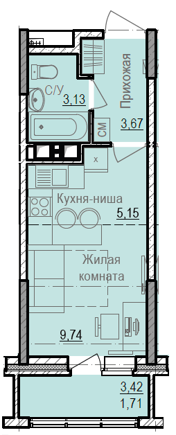 Студия 22 м2 в ЖК undefined корпус null этаж 2