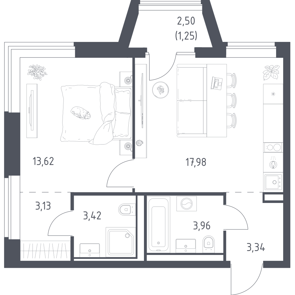 1-комнатная 46 м2 в ЖК Литературный Квартал корпус null этаж 4