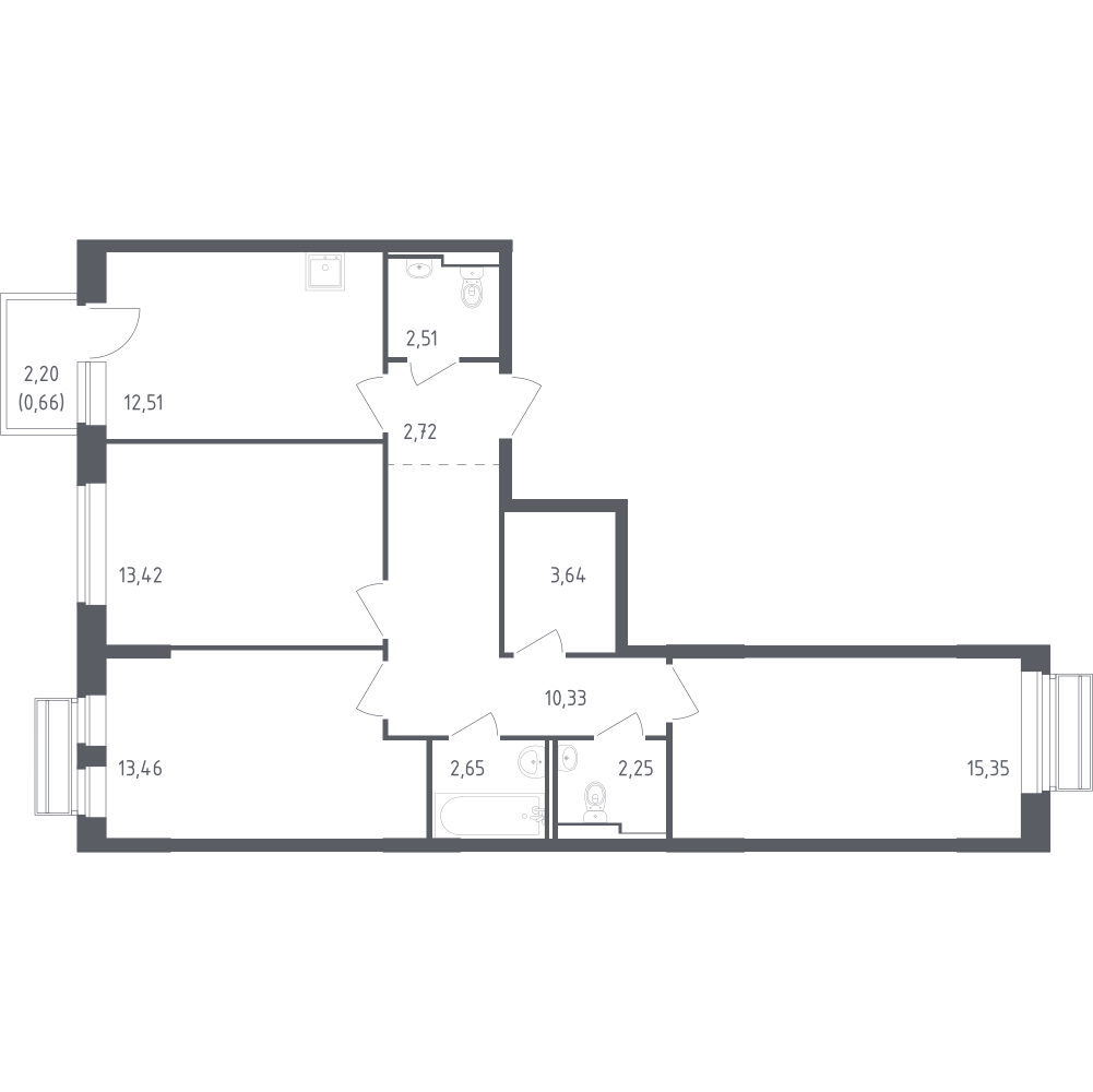 3-комнатная 79 м2 в ЖК Рублёвский Квартал корпус null этаж 3