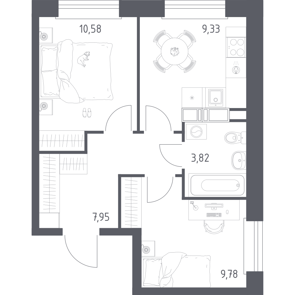 2-комнатная 41 м2 в ЖК Эко Бунино корпус null этаж 5
