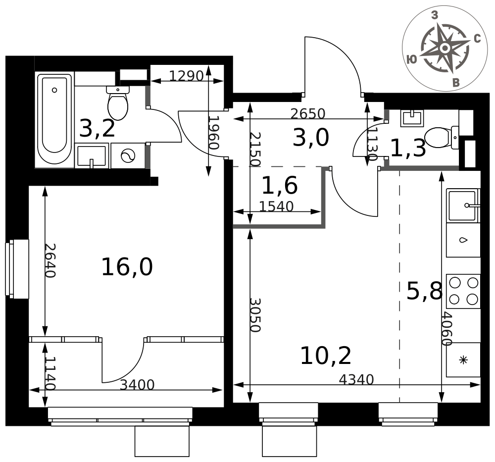 2-комнатная 41 м2 в ЖК 1-й Химкинский корпус null этаж 7