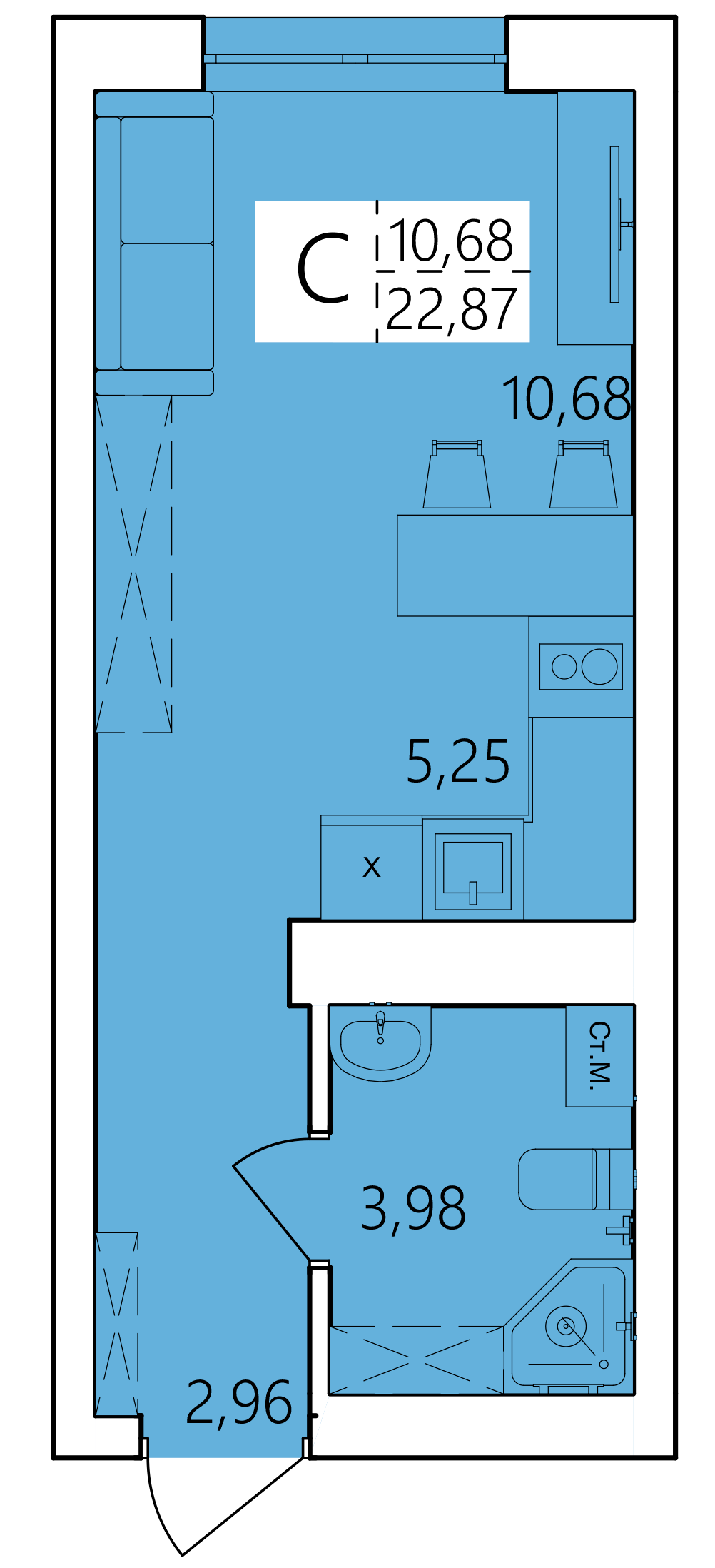 Студия 22 м2 в ЖК Волна корпус null этаж 2