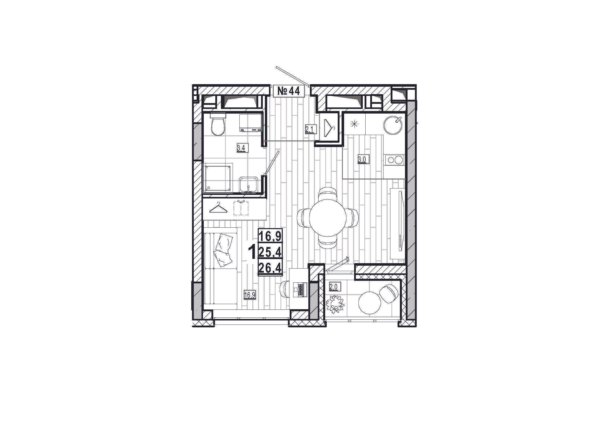 Студия 26 м2 в ЖК Дом на Маяковского корпус null этаж 6