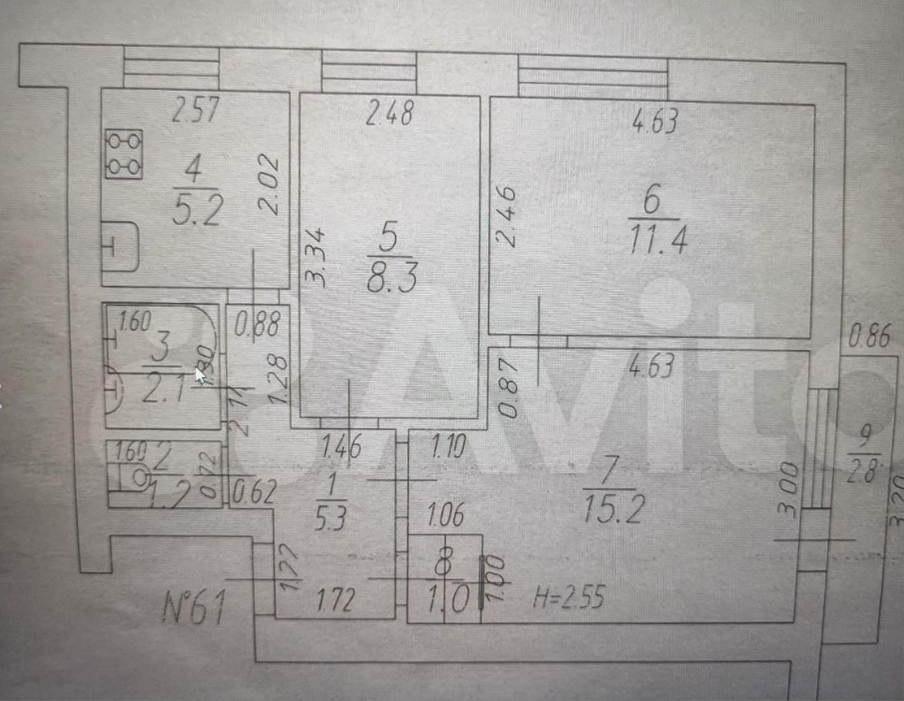 3-комнатная 49.7 м2 в ЖК undefined корпус null этаж 3