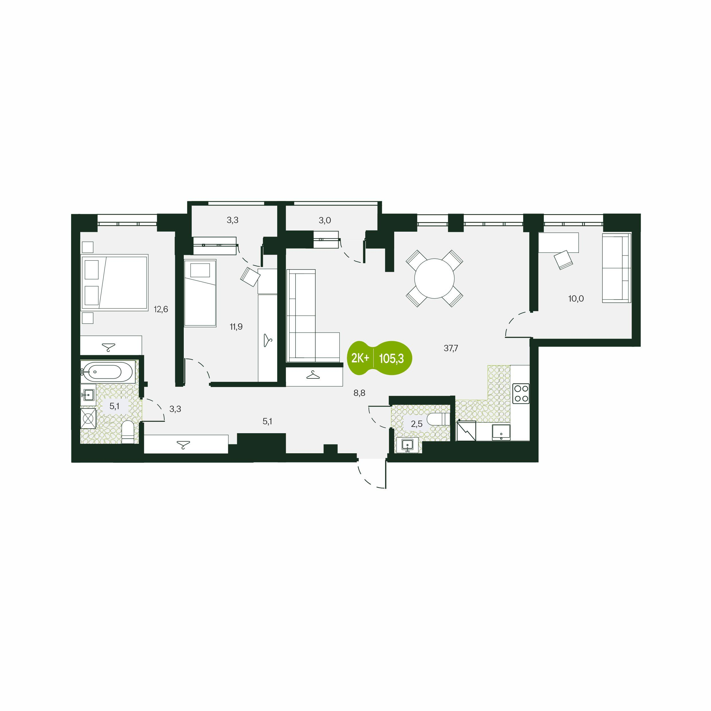 4-комнатная 105 м2 в ЖК Солнечный Город корпус null этаж 1