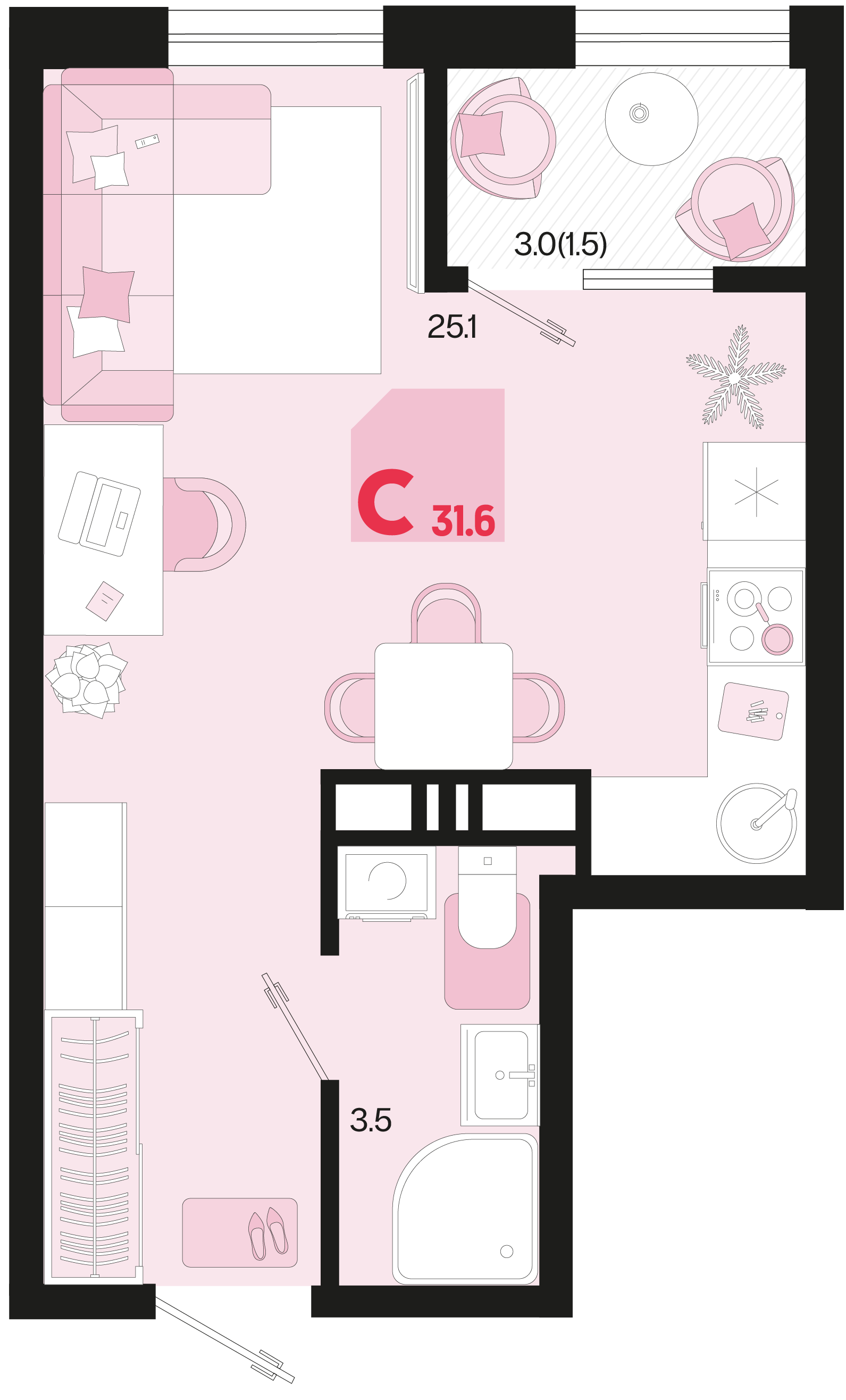 Студия 31 м2 в ЖК Первое место корпус null этаж 9