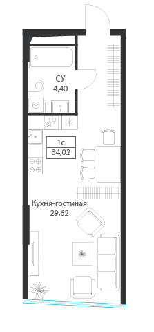 Студия 34 м2 в ЖК ДИУС корпус null этаж 6