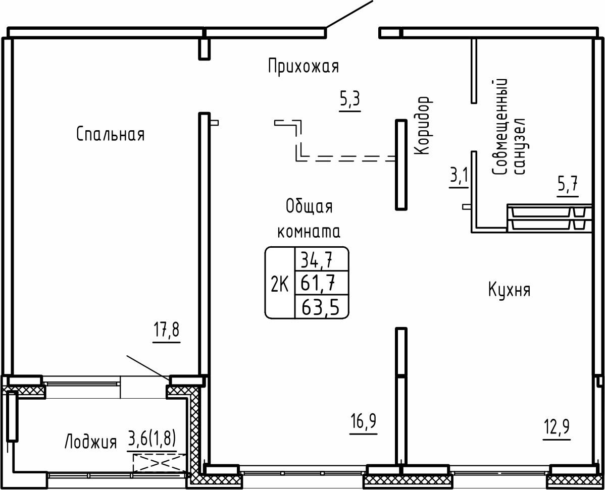 2-комнатная 63 м2 в ЖК Самоцветы корпус null этаж 14